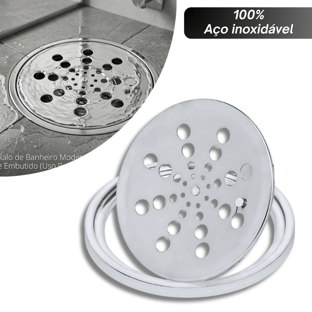 Ralo Redondo Aço Inox 10x10 e 15x15 com Grelha Inox Abre/Fecha