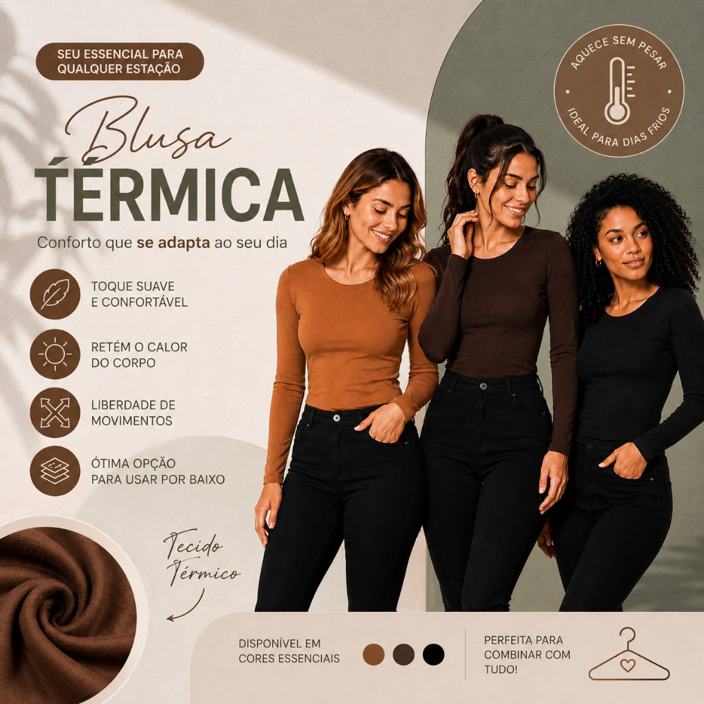 Blusa de Frio Térmica Feminina Manga Longa Flanelada Peluciada Inverno Segunda Pele