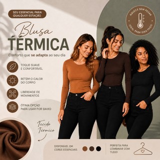 Blusa de Frio Térmica Feminina Manga Longa Flanelada Peluciada Inverno Segunda Pele