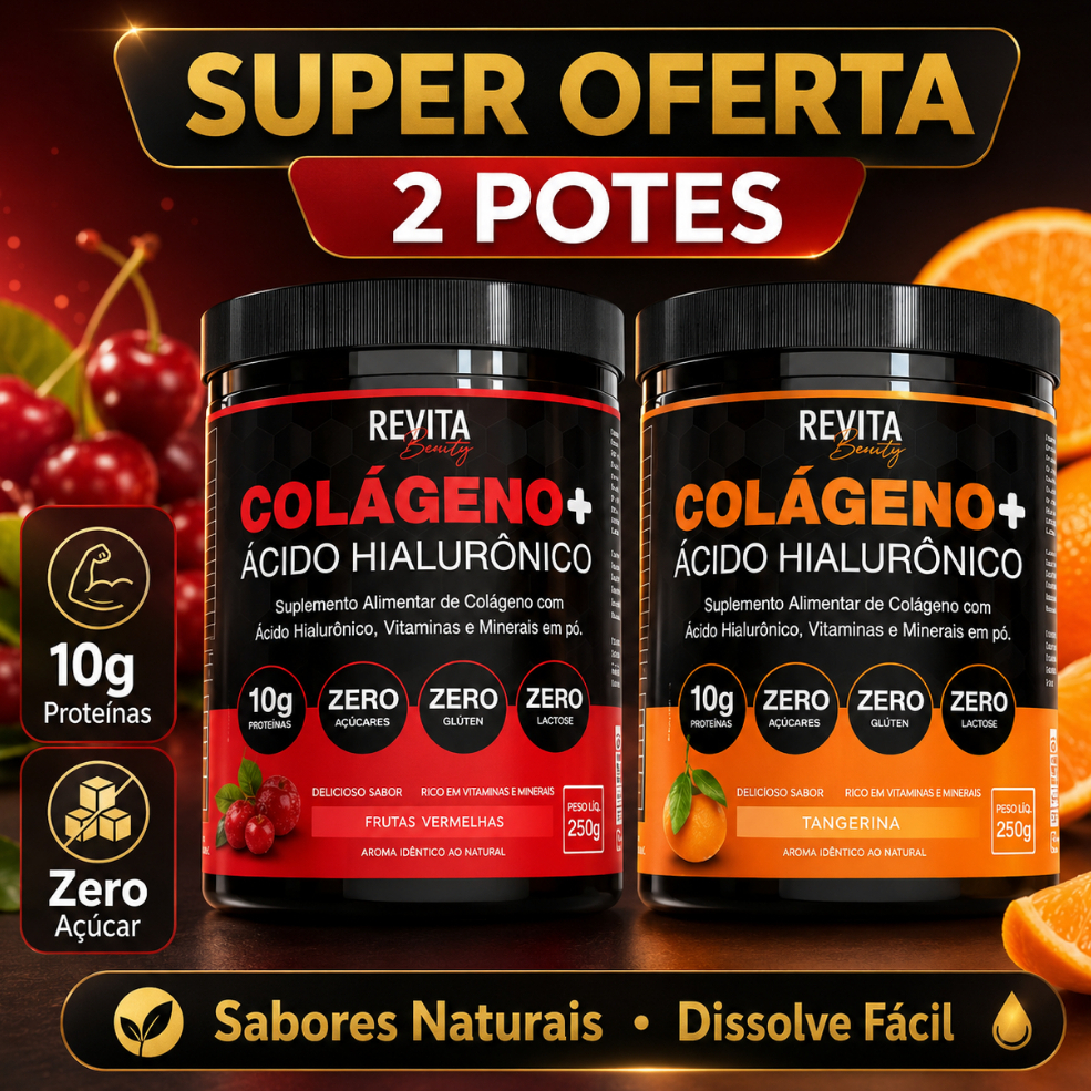 Colágeno + Ácido Hialurônico Zero Açúcar e Verisol - Revita Beauty | 3 Sabores Natural Pote de 250g