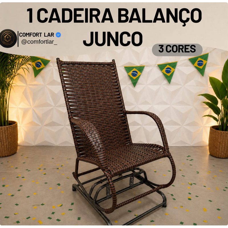 Cadeira de Balanço Junco 4 molas Fibra Sintética para Jardim Varanda Área Externa Resistente ao Sol e Chuva