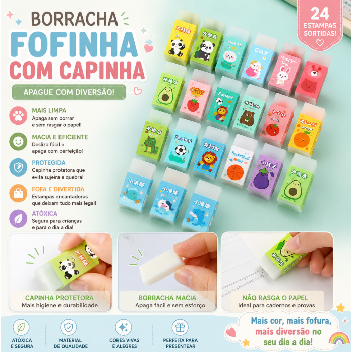 kit 12 unid Borracha Fofa Para Animais Exame De Escola Primária Infantil Papelaria(luo fo) alice bijou