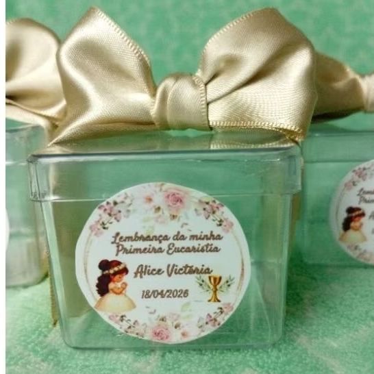 Kit Caixinha Acrílica Personalizada Lembrancinha Minha Primeira Eucaristia Comunhão