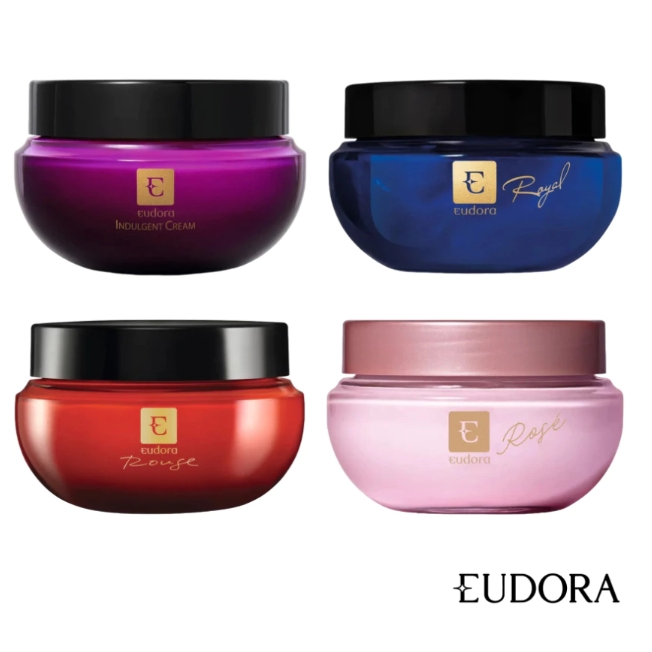 Creme Acetinado Hidratante Corporal Eudora 250g: Rosé, Indulgent Cream, Rouge, Unique, Noir e Royal(ATENÇAO NA DESCRIÇAO