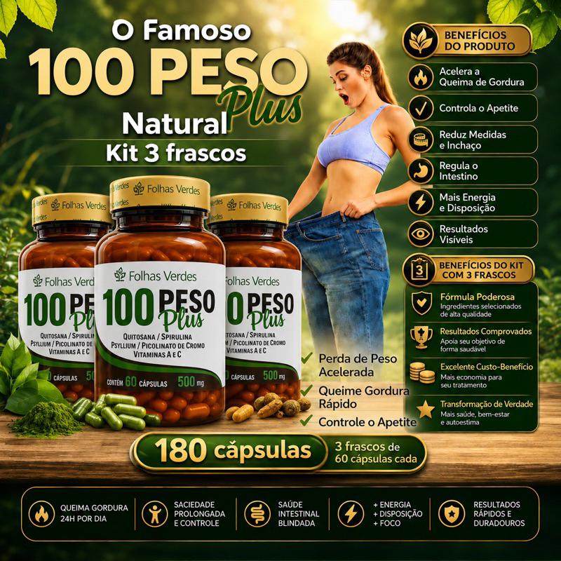 Kit 3x Sem PESO - Quitosana + Spirulina + Psyllium + Cromo + Vitamina A e C  | Suplemento Alimentar Original
