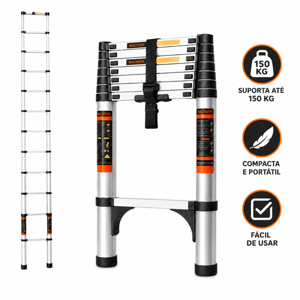 Escada Telescopica Multifuncional Inox 3,1/3,5m 9 Degraus