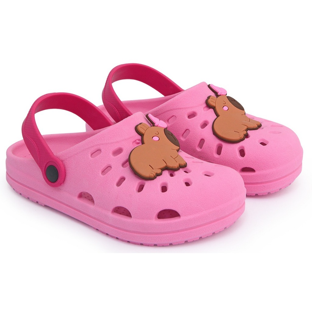 Sandalia Infantil Estilo Slide Papete Clog Croc Rosa, Capivara, Labubu Confortável Antiderrapante