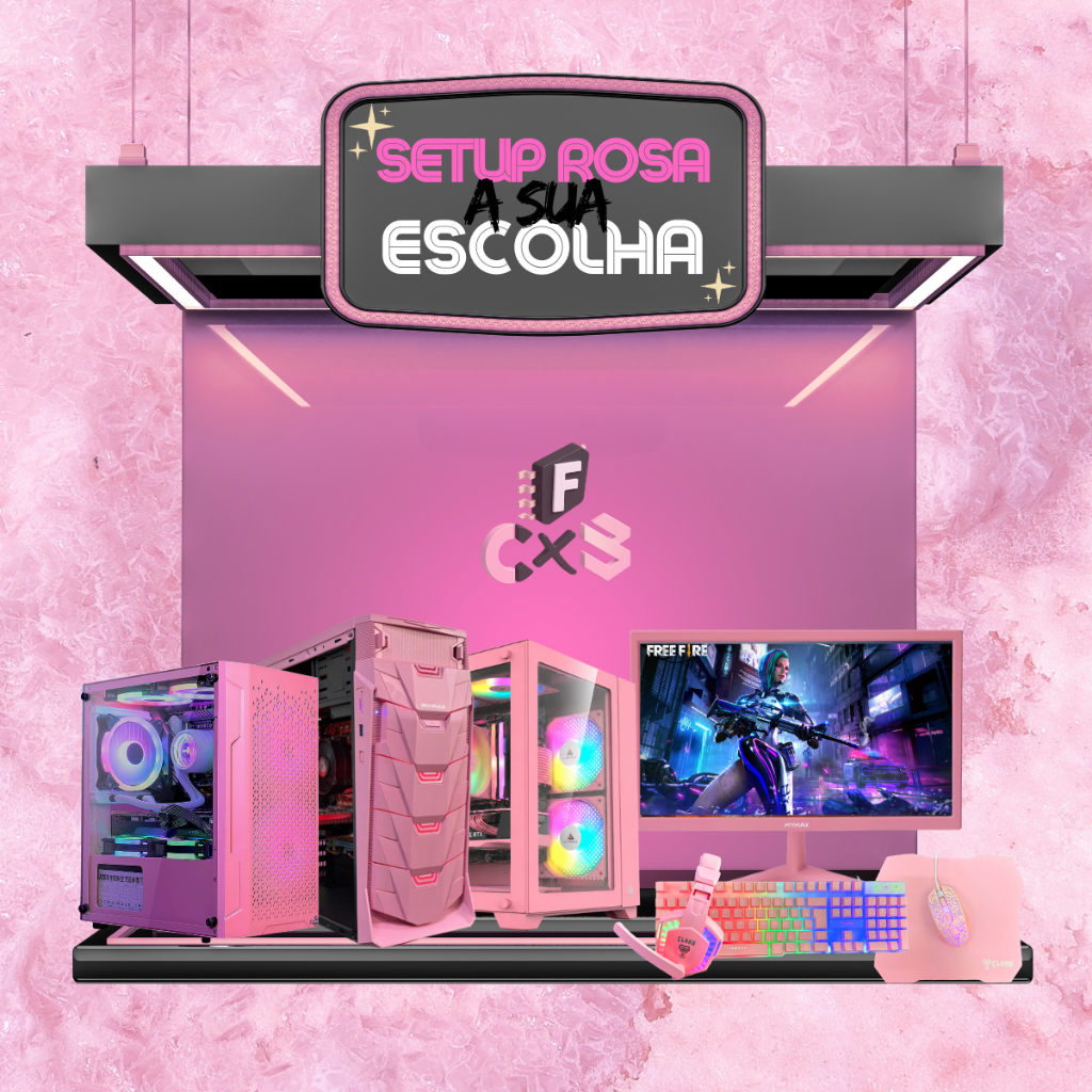 Pc CPU Rosa Completo i7 6°, 16gb DDR4 + SSD 480gb + Placa de Vídeo 4gb + Monitor Rosa + Combo Gamer