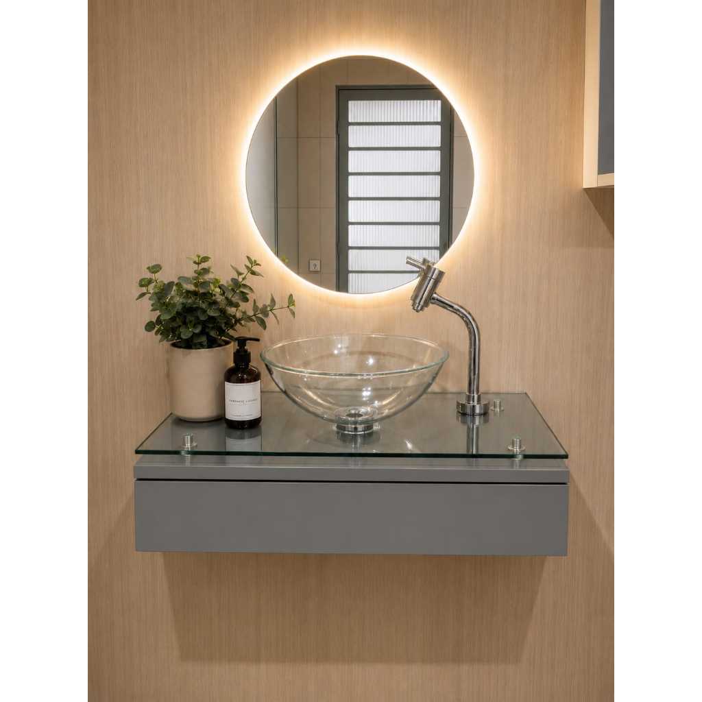 🛍️ Kit Completo Banheiro/Lavabo Cuba Transparente Espelho 40x40