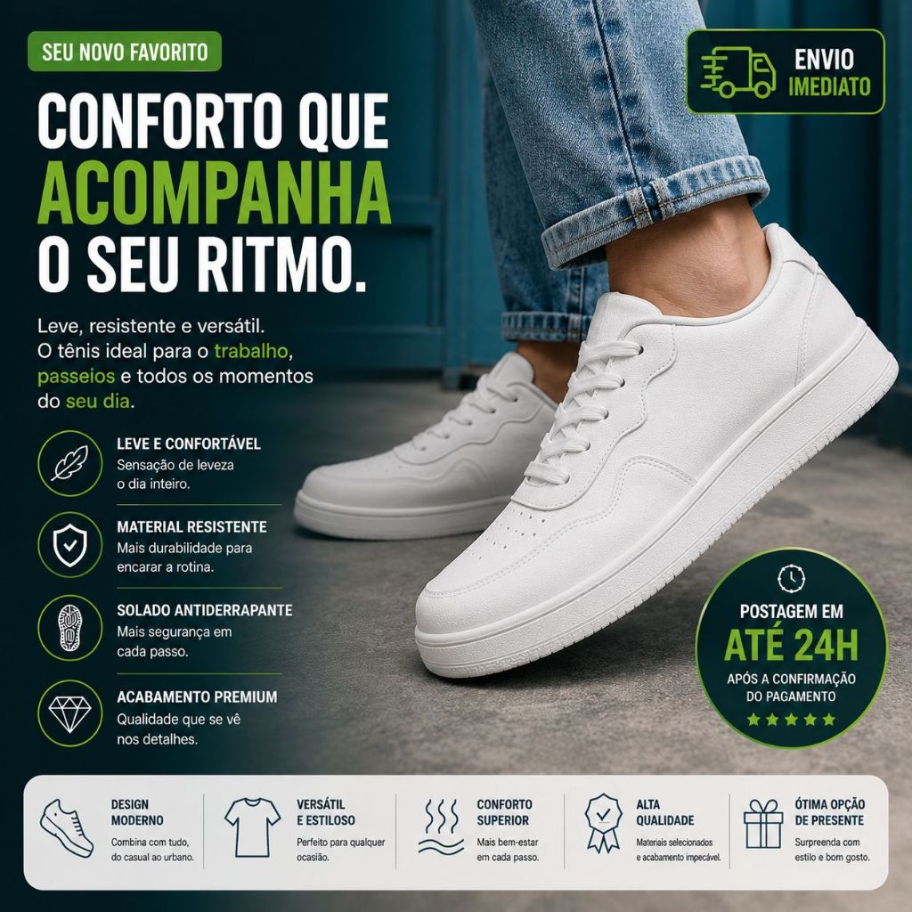 Tênis Branco air Masculino Barato sola Reta Confortavel
