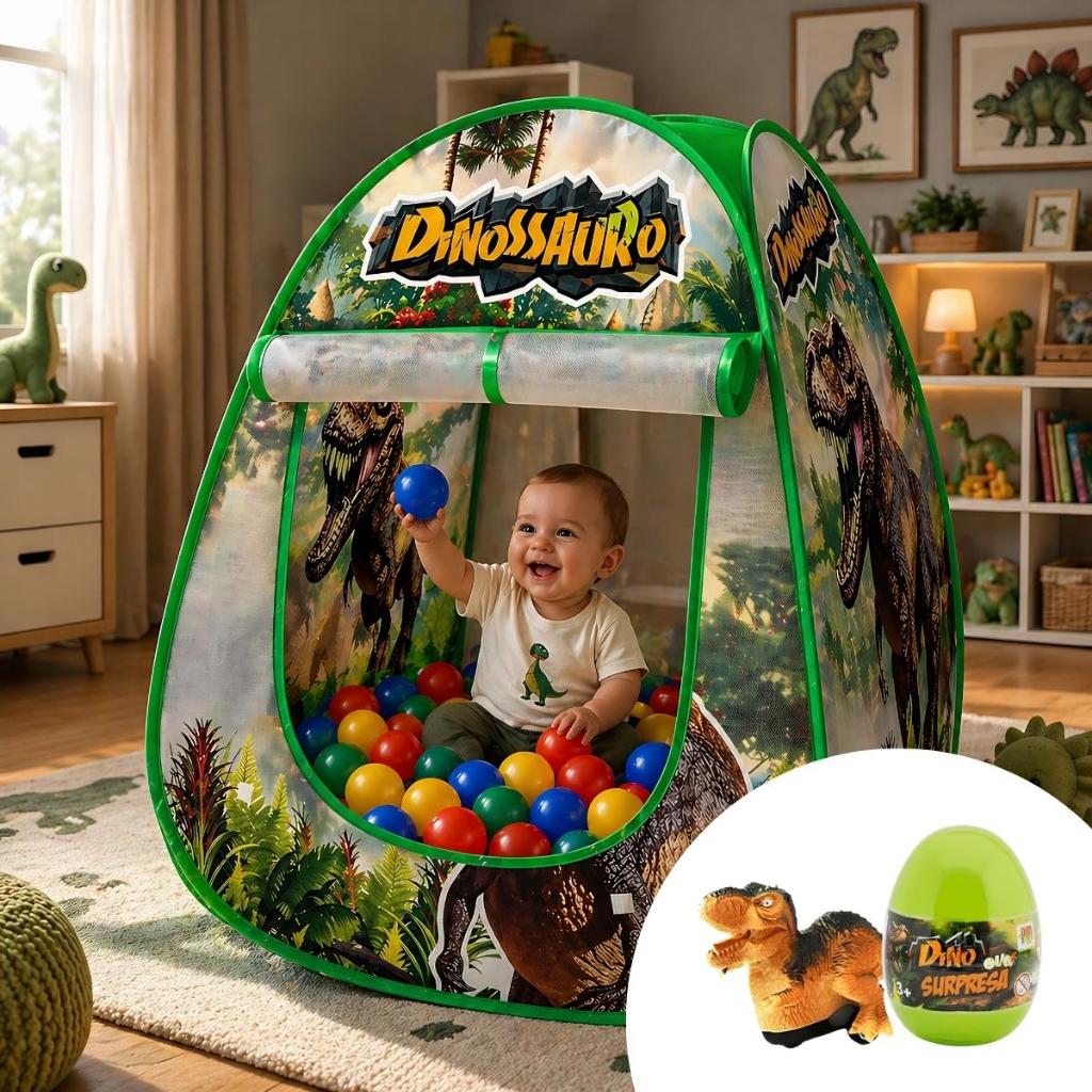 Kit Toca Infantil Dinossauro Barraca Bolinha Ovo Surpresa Dobra