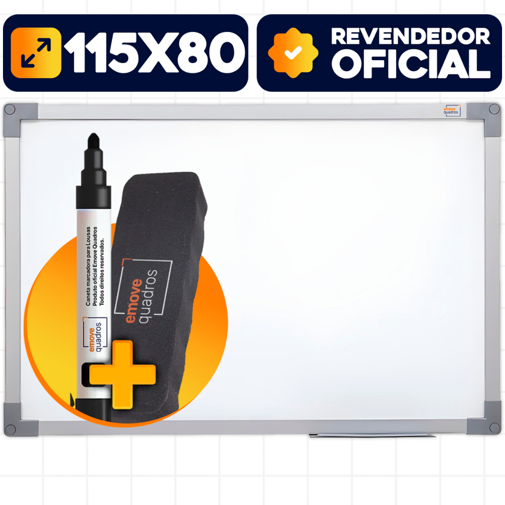 Stalo Quadro Branco Lousa 115x80cm Moldura Soft Alumínio Com Caneta E Apagador Anotação Escritorio