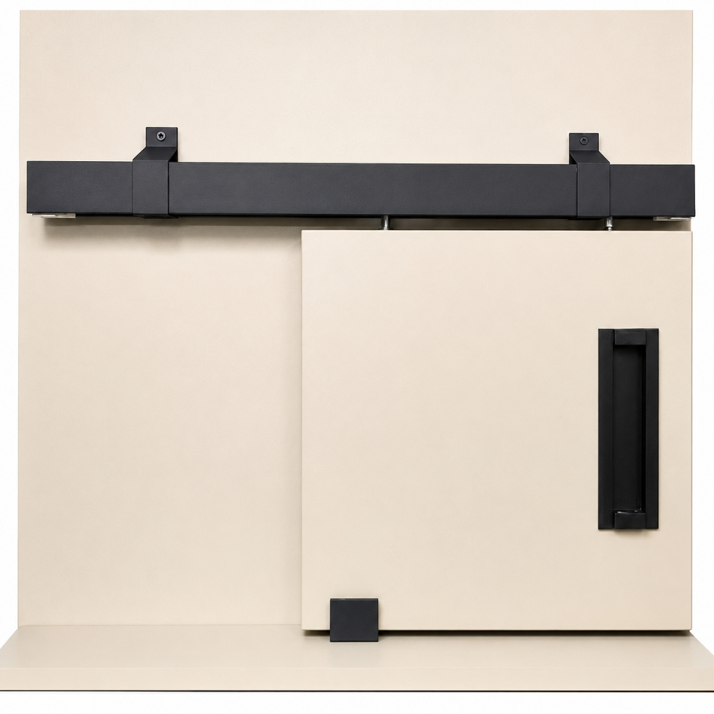 Kit Trilho Porta Correr Madeira MDF Até 100cm Trilho 2 Metros Até 80kg Bipartido Preto Branco