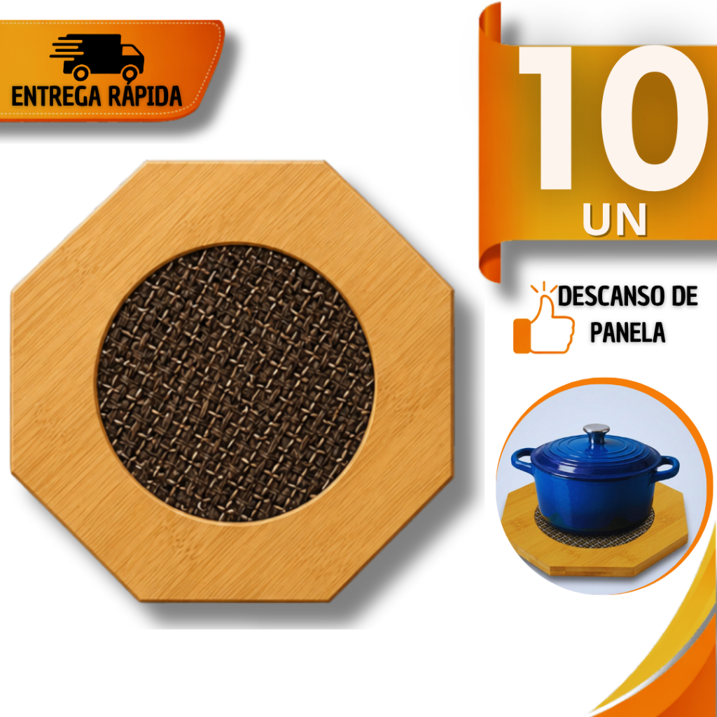 Utilidades  Descansos De Panela Bambu Octogonal 16.5 Cm Suporte Panelas Quente Proteção Cozinha Utilidades