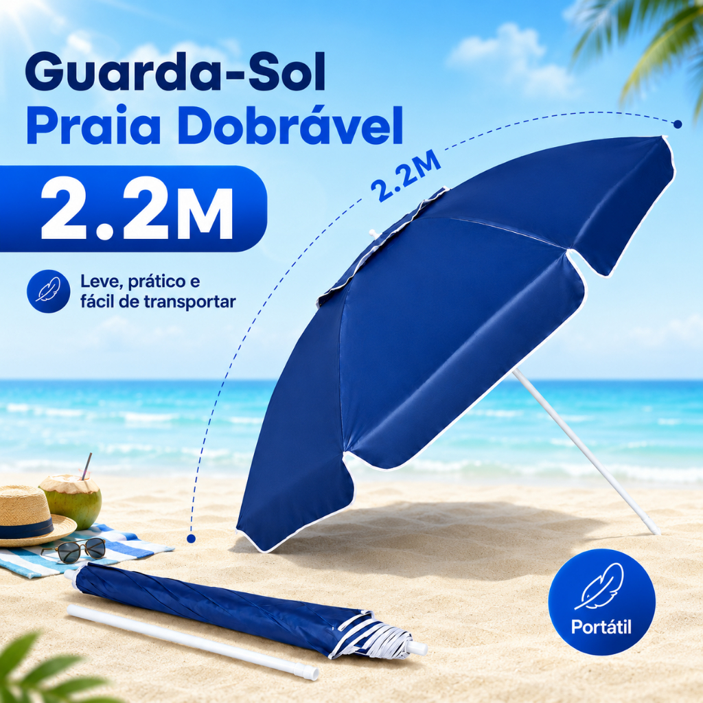 Guarda Sol Gigante Reforçado Praia 1,9m - 2,20 m Piscina Area Externa Jardim Cores Sortida Aleatoria