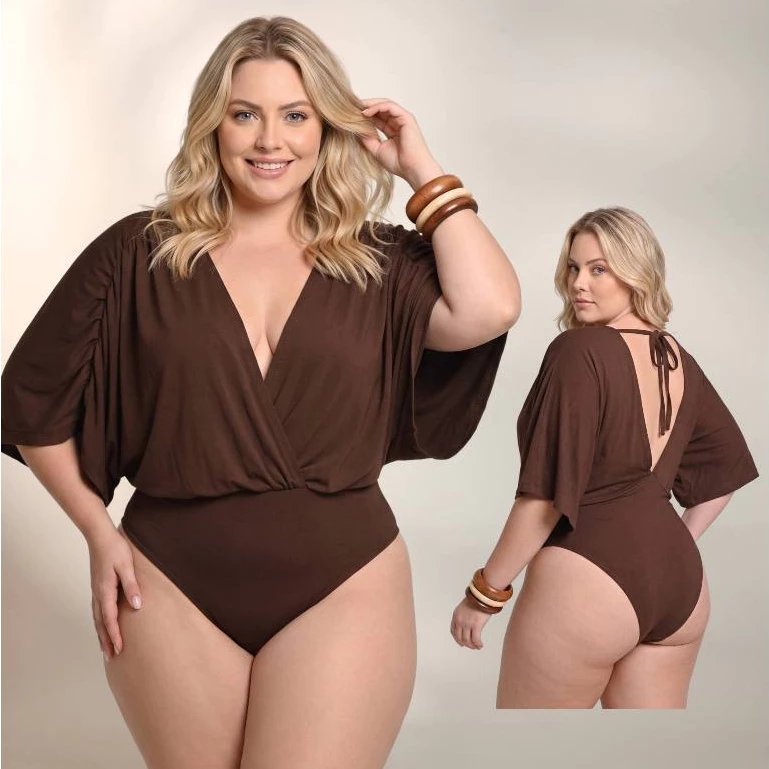 Body Feminino Plus Size G1 E G2 Suplex Premium Modela o Corpo Zero Transparência Decote Ajustável — imagem 1