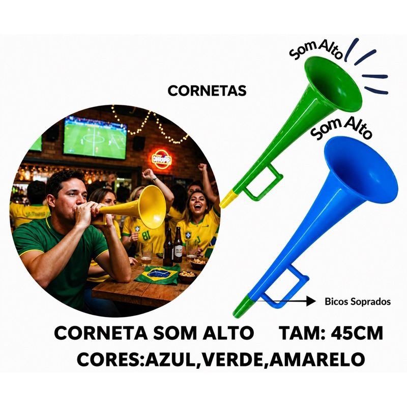 Corneta Som Alto 45cm | Vuvuzela, Buzina, Apito | Copa Do Mundo, Seleção Brasileira, Brasil, Futebol, Brazil, Pegadinha