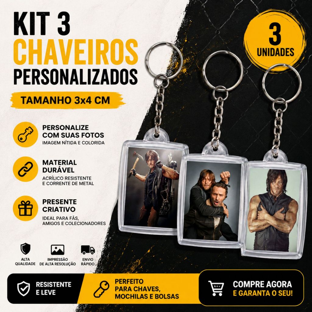 3 Chaveiros The Walking Dead 3x4 cm