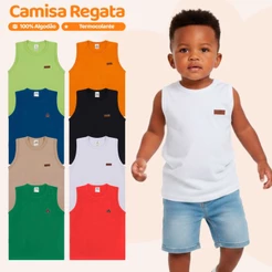 Kit 5 ou 3 Regatas Infantil Menino Básica Lisa Camiseta Sem Manga Masculino Verão Criança Algodão Casual Escolar Kids