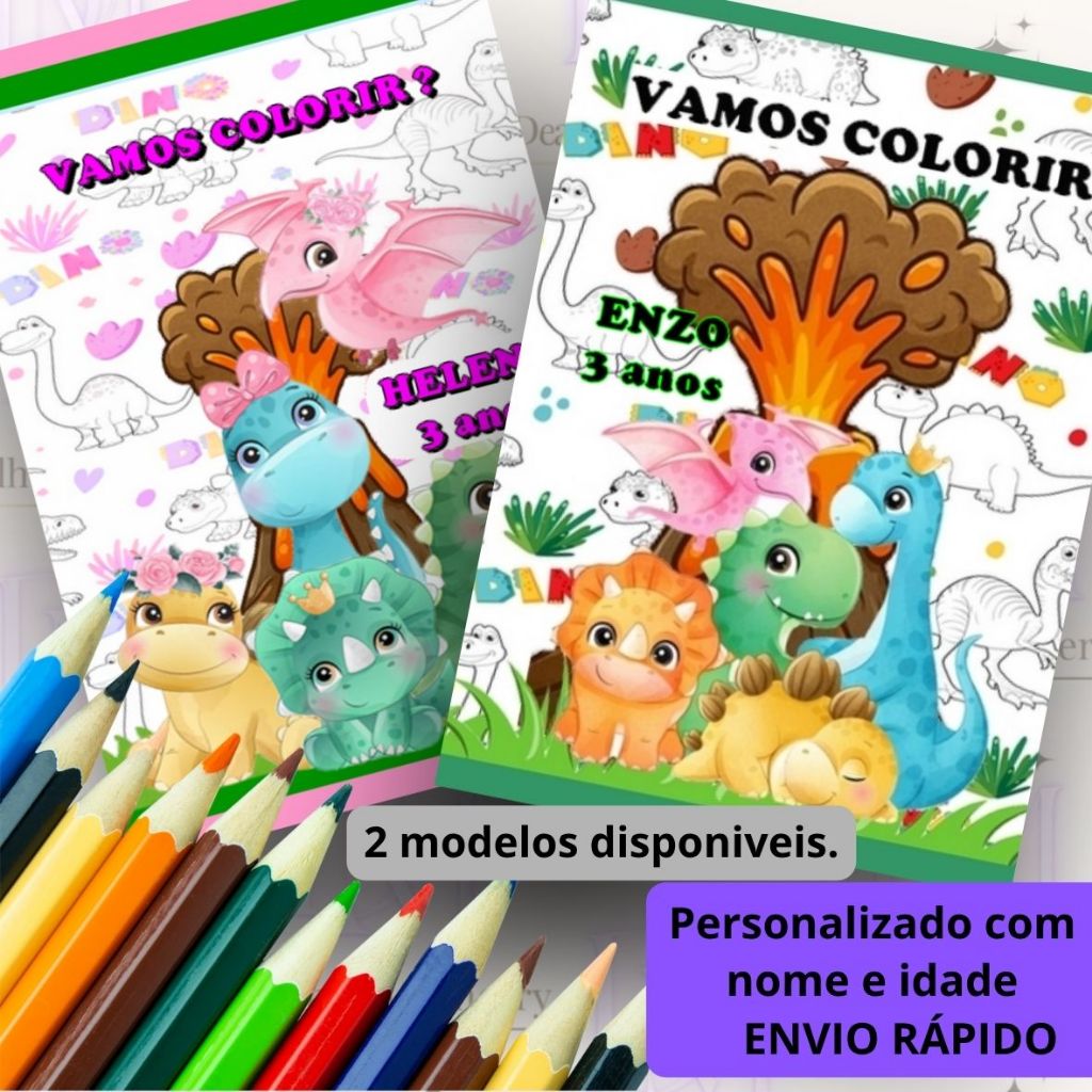 40 Livrinhos de Colorir Personalizado Dinossauro/ Dino Baby - Lembrancinha de Aniversário