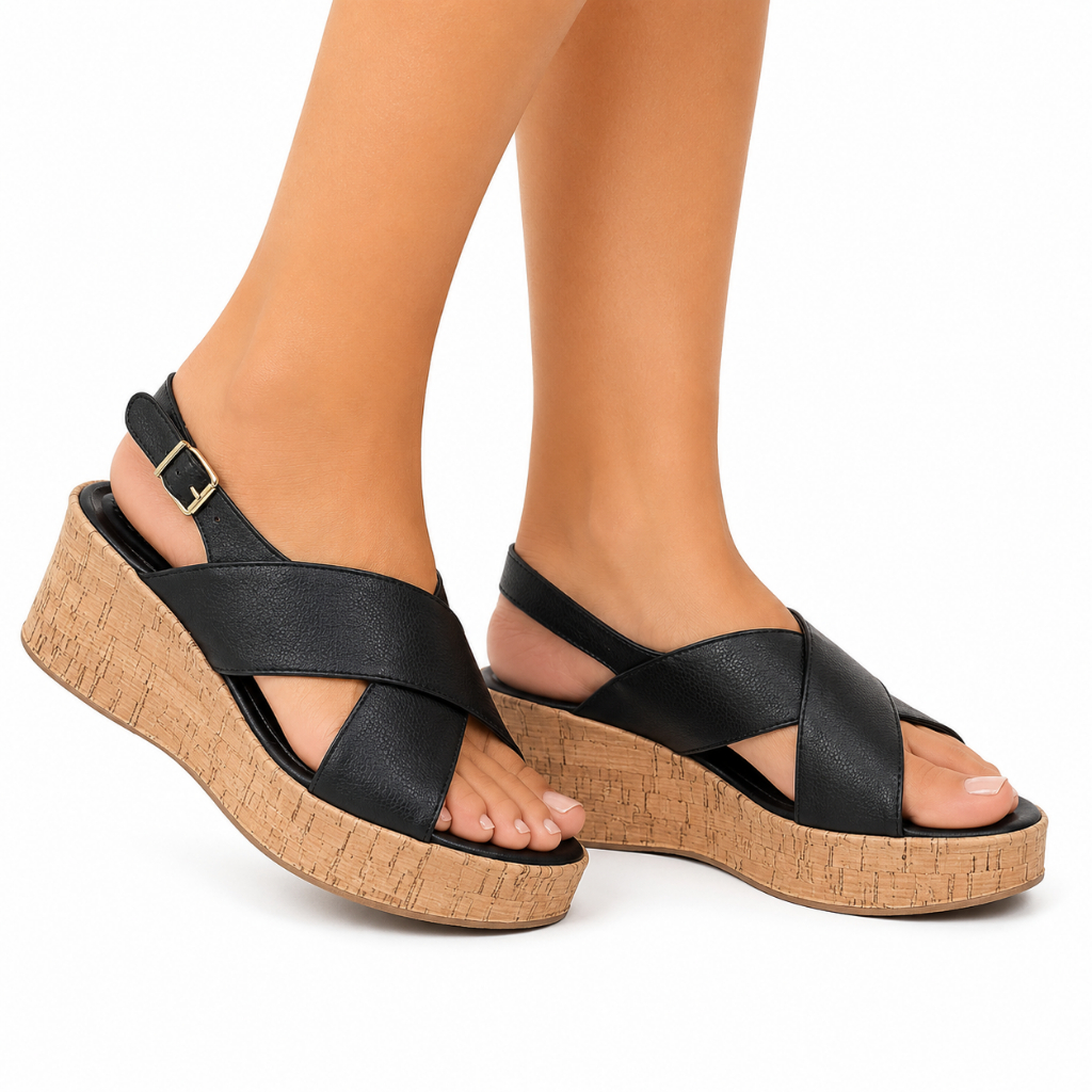 Sandália Feminino Anabela Plataforma Média Cortiça Preta Confortável 5203 NUMERO 39 PROMOÇÃO