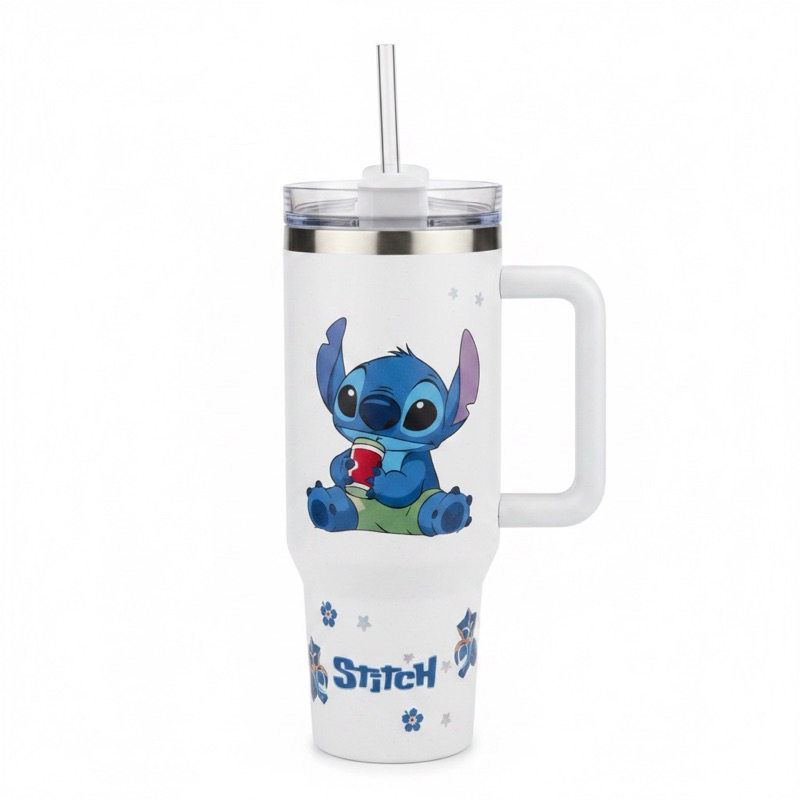 Detalhes do Copo Garrafa Térmico stitch-Premium com Alça e Canudo 1200ml