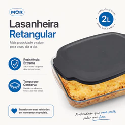 Lasanheira Travessa com Tampa 2L Assadeira Retangular Funda Grande Forma de Vidro Mor Antiaderente