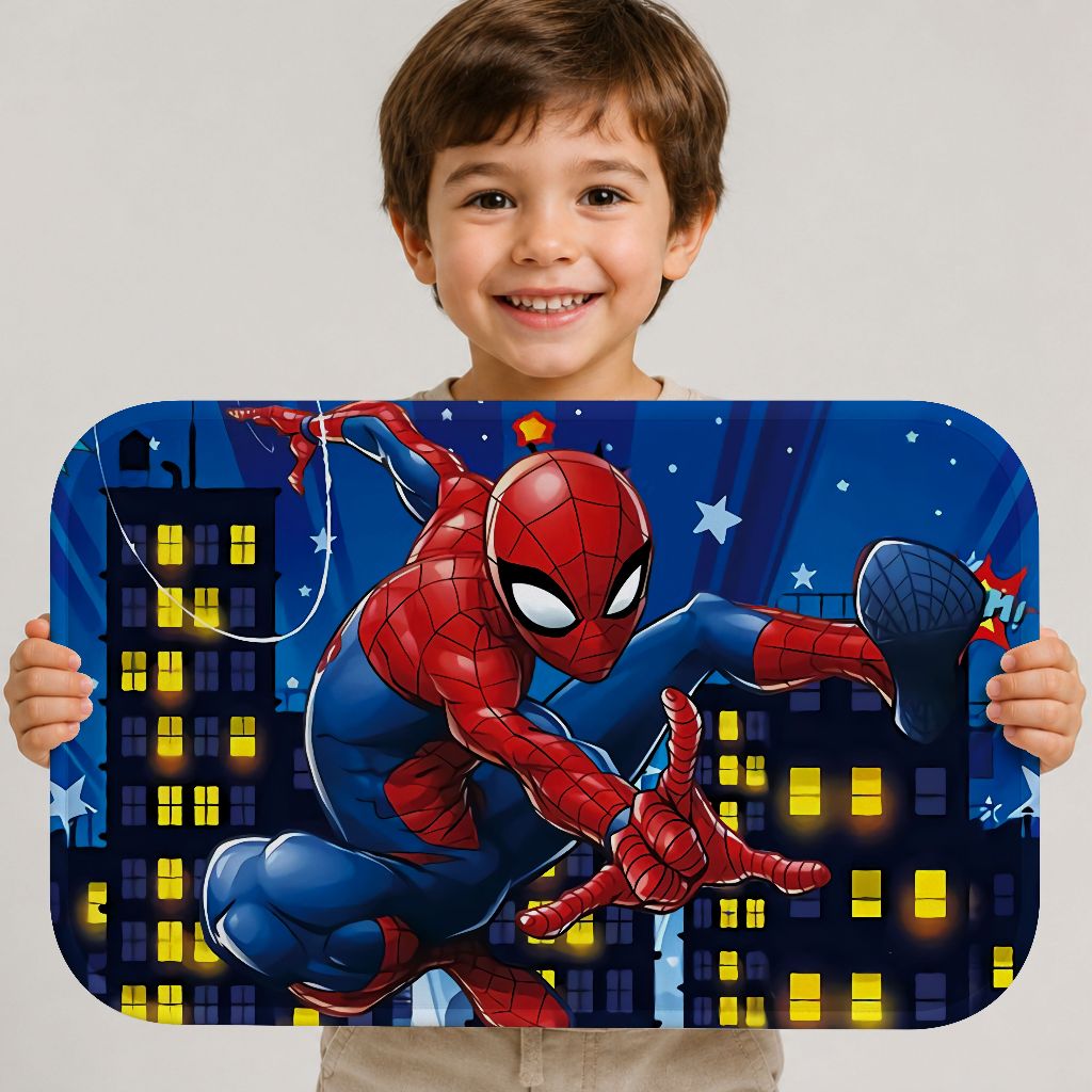 Tapete Homem Aranha Infantil Antiderrapante 60x40 Alta Qualidade Aveludado Macio Lavável  Resistente