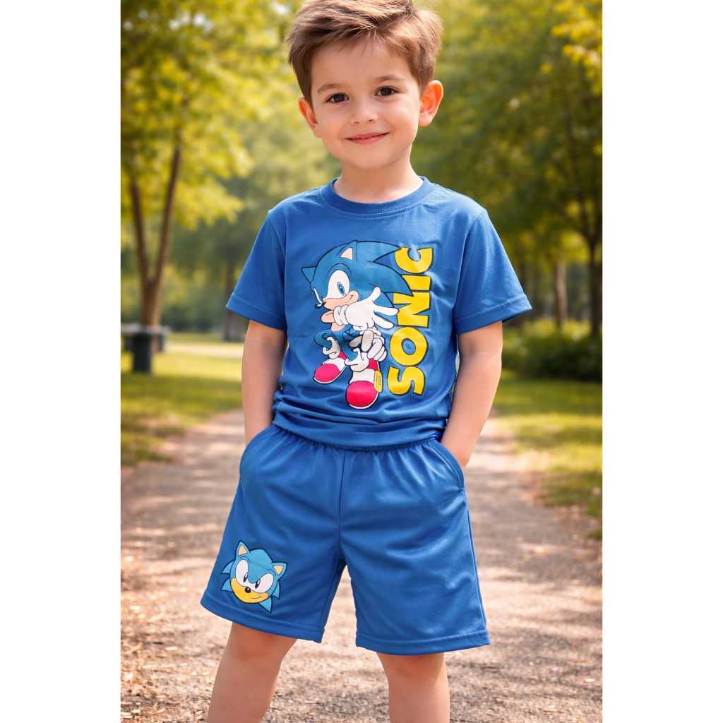 💙🦔 Conjunto de Calor Sonic Conjunto Infantil Sonic Masculino Camiseta e Bermuda Menino