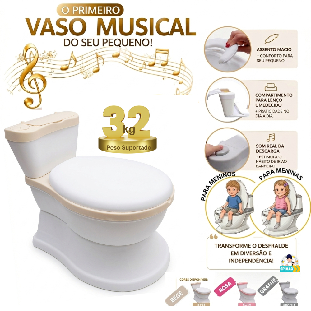 Troninho Privadinha Potty ASSENTO MACIO MUSICAL (Som Real da Descarga)Infantil 32Kg  Desfralde