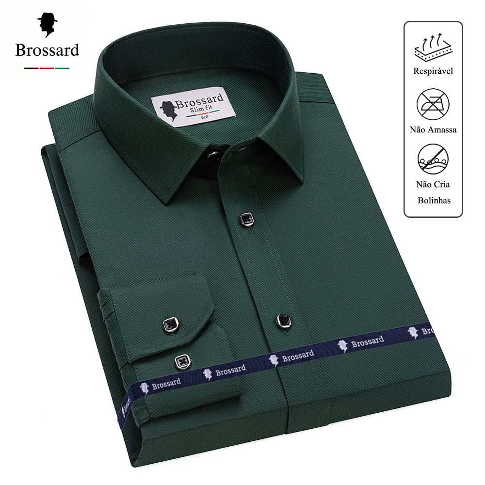 Camisa Social Masculina Manga Longa Não amassa Slim Moda Blusa Algodão Elegante Trabalho e Diário