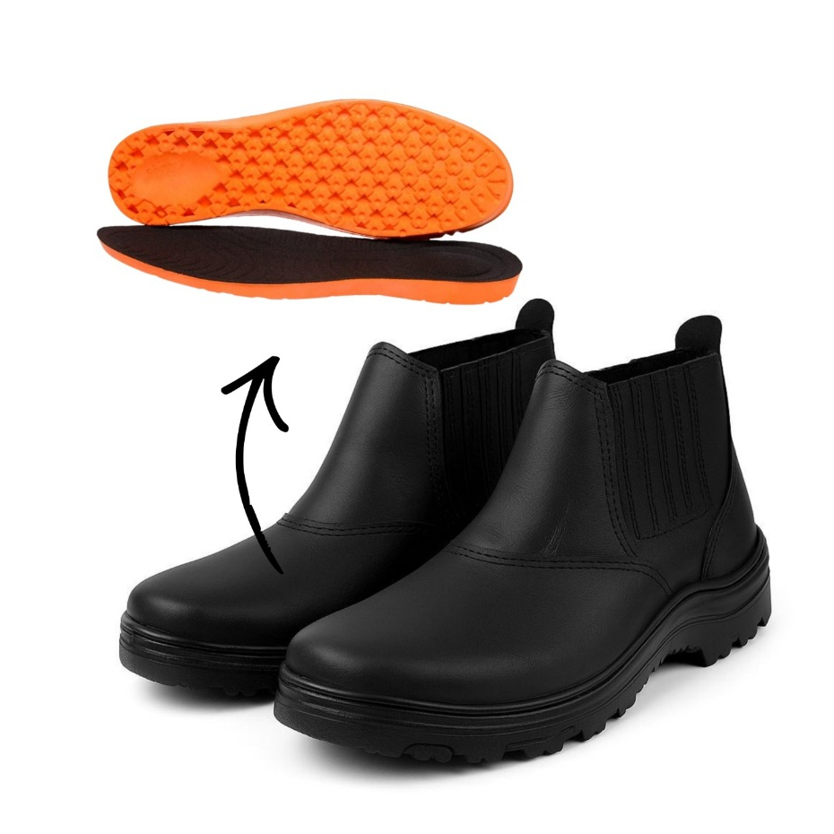 Bota de Segurança em Couro Legitimo e Palmilha Gel para Trabalhos Pesados Unissex com Bico PVC Conforto Durabilidade C.A