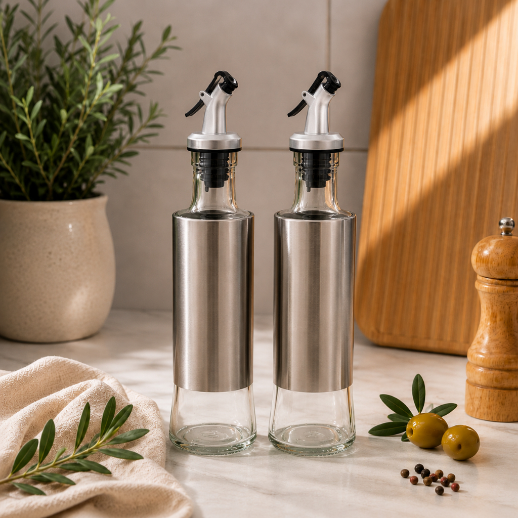 Kit 2 Porta Azeite Vinagre Óleo Vidro Jogo Galheteiro Temperos Gourmet Cozinha Mesa Posta Servir