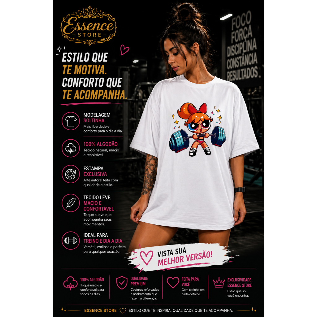 Camiseta T-Shirt Feminina 100% Algodão Premium Look Treino Florzinha Blusa Confortável Academia Camisa Musculação