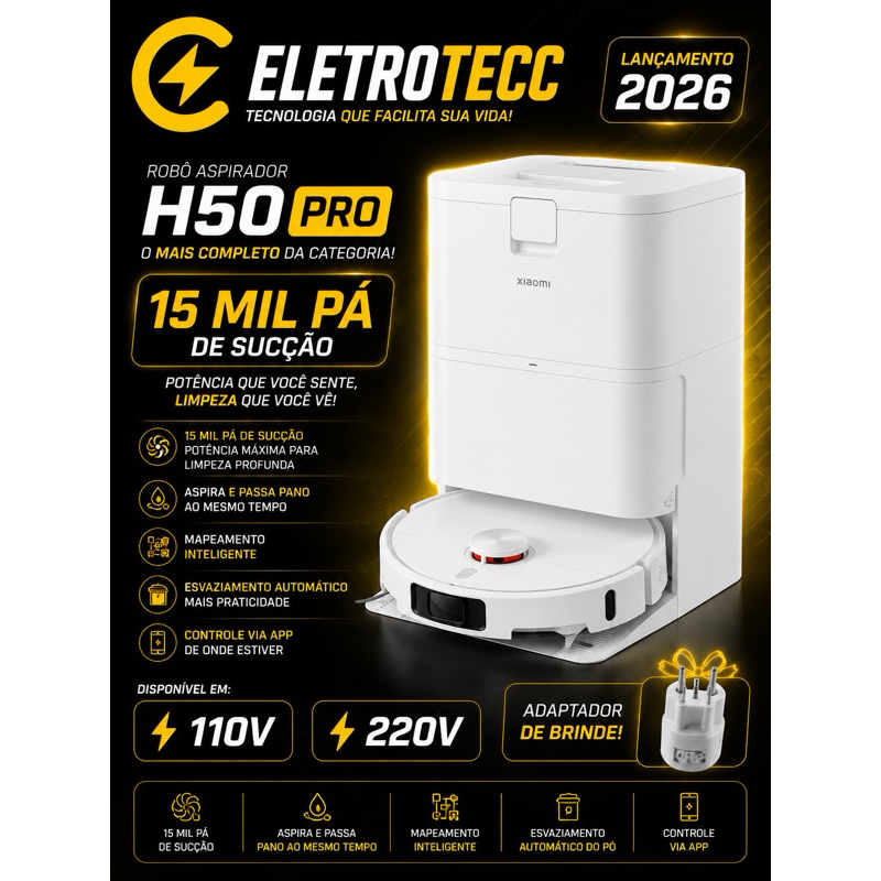 Robô Aspirador H50 / H50 Pró 110/220 Lançamento 2026 Aspira e passa Pano