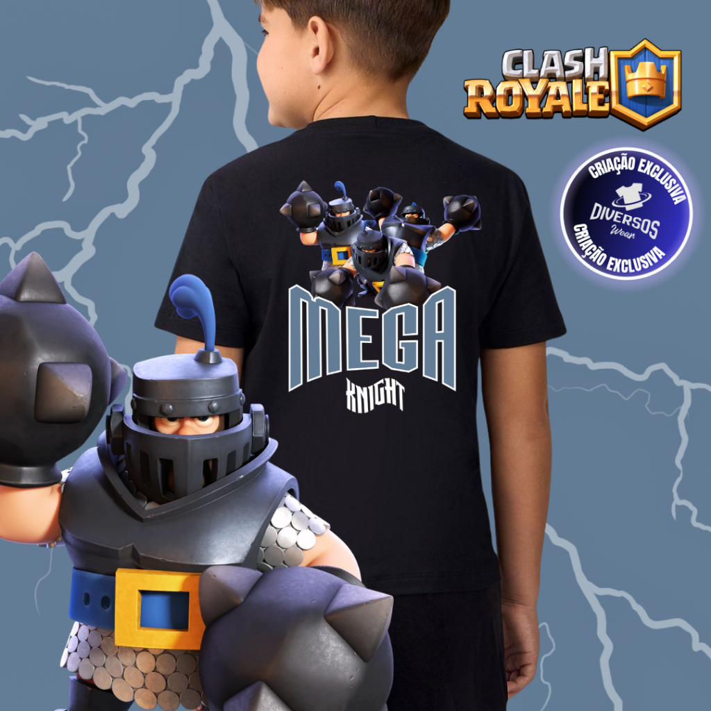 Camiseta Camisa Básica Infantil Clash Royale MEGA CAVALEIRO 100% Algodão - Envio Rápido