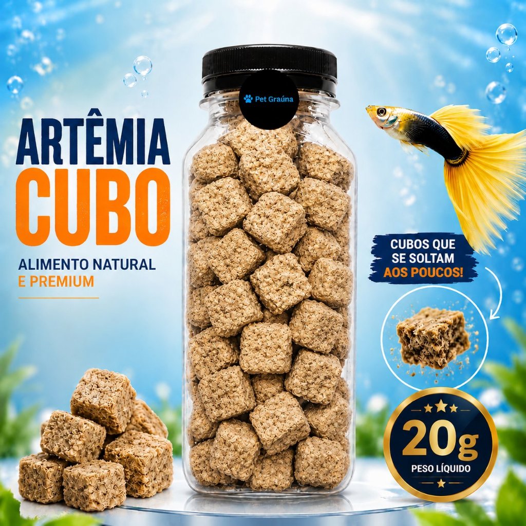 Artêmia Desidratada em Cubos 20g Alimento Rico em Proteína Para Peixes Corais Cavalo Marinho e Camarões