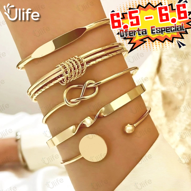 Conjunto De Pulseira De Torção Geométrica 5 Peças Para Mulheres Minimalista Empilhável Presente De Joias Da Sorte-UF