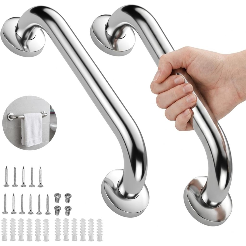 Kit 2 Barras Apoio 60cm 40cm 80cm Antiqueda Inox Banheiro Escada Corrimão Suporte Idosos Alça PCD