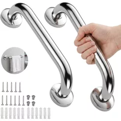 Kit 2 Barras Apoio 60cm 40cm 80cm Antiqueda Inox Banheiro Escada Corrimão Suporte Idosos Alça PCD