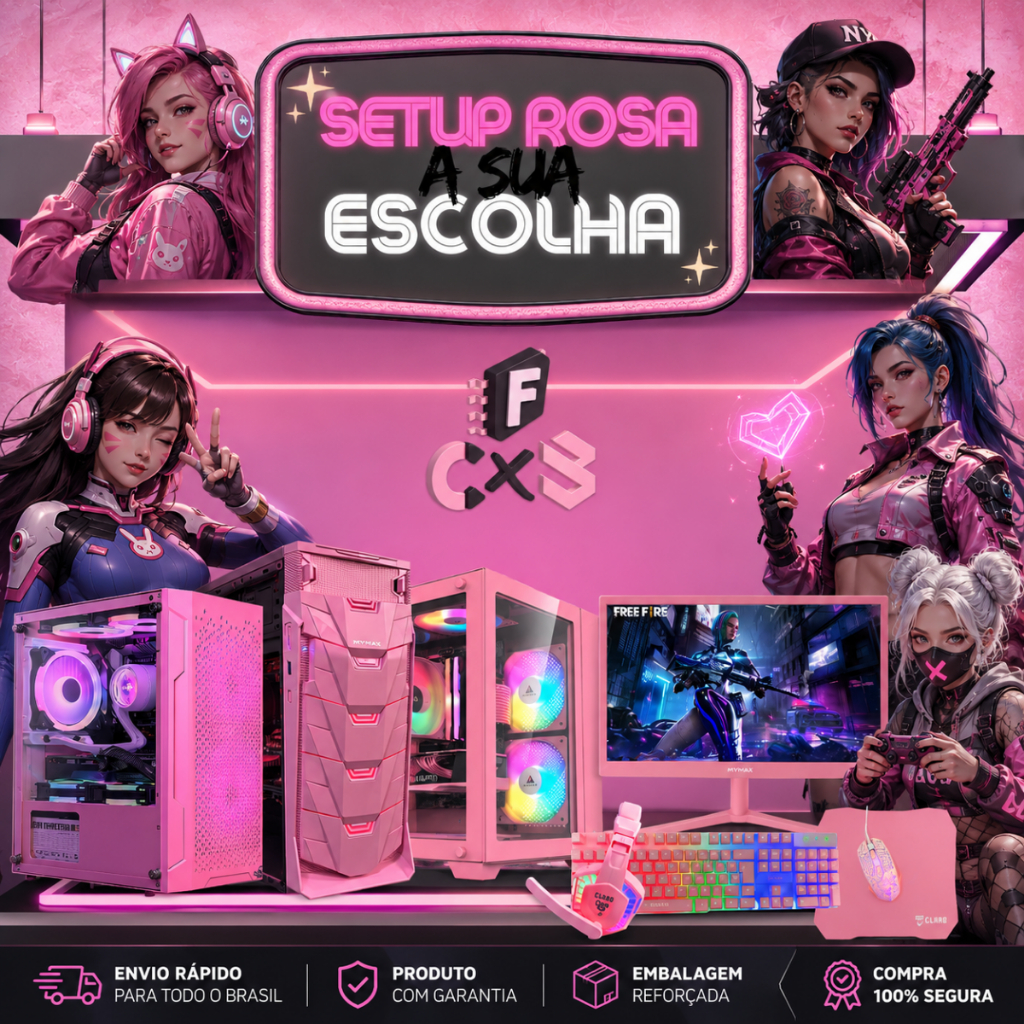 Pc Gamer Rosa Completo CPU i7 °6, RAM 16gb + SSD 480gb + GTX1050Ti 4gb + Monitor 19 + Kit Gamer Rosa