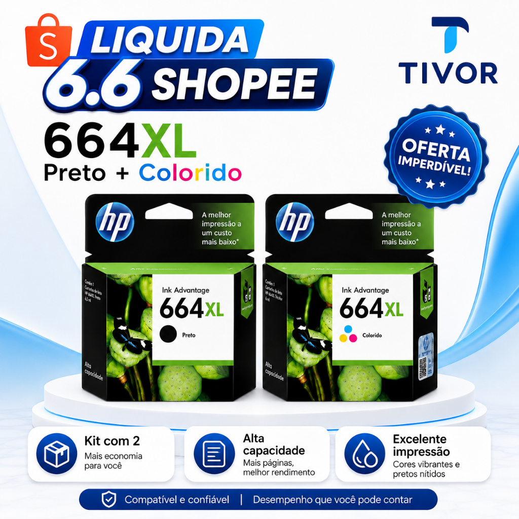 Kit Cartuchos Originais 664XL Preto e Colorido Para Impressoras Deskjet Compativél Tinta HP 2136 2676 3636 3776