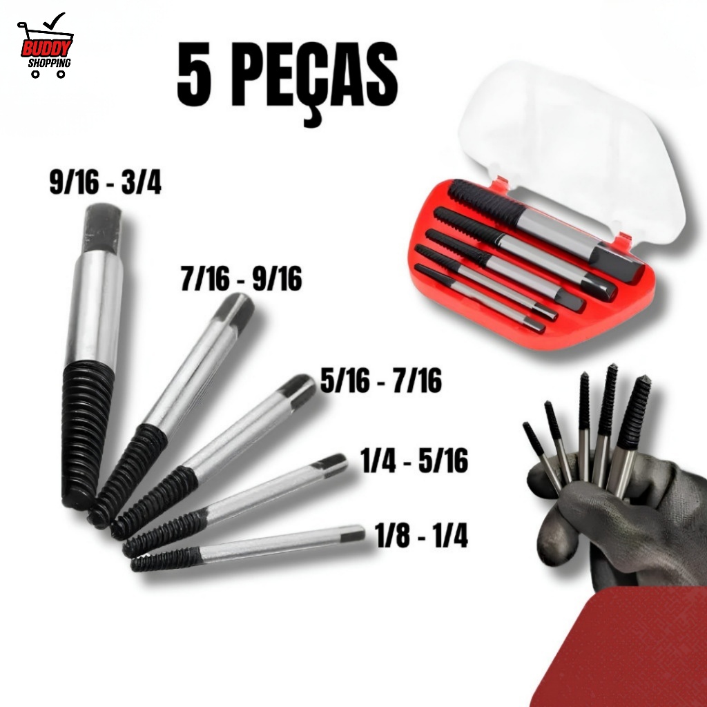 Kit Extrator Parafuso Quebrado Eletrico Mecanica Automotiva Aco 5 Pçs LWJ-1980