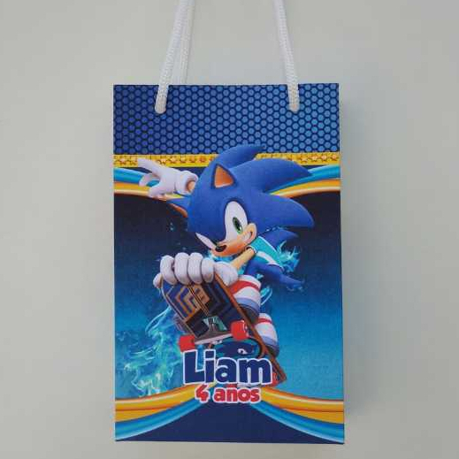 Sacolinha Personalizada Sonic com Nome e Idade para Aniversário Infantil e Lembrancinha de Festa