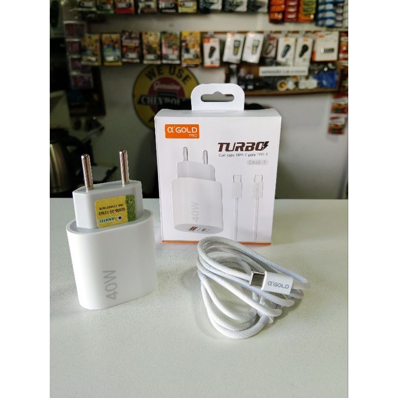 Carregador Turbo Power 40w fonte USB e tipo c Rapido