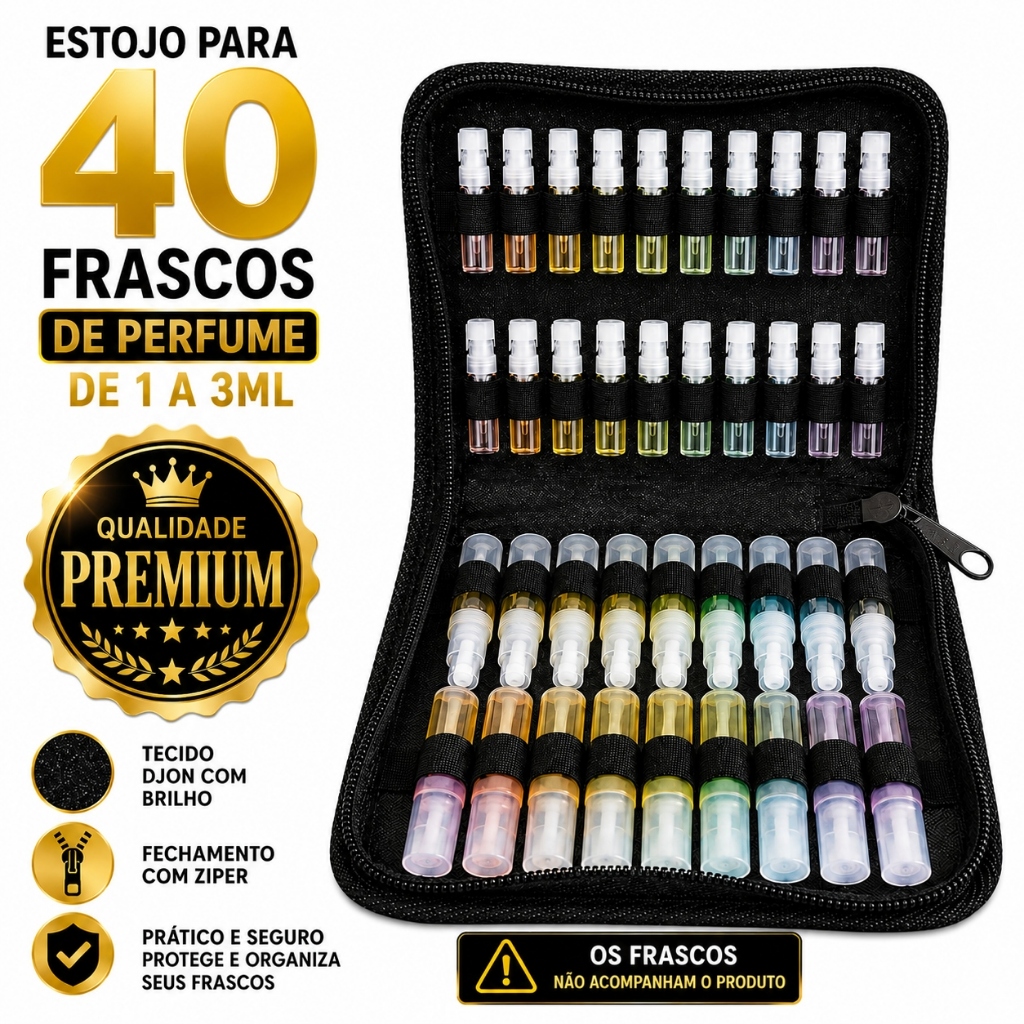Estojo Expositor Premium Para 40 Frascos De 1a 3 ML   Demonstrador de Perfumes Fechamento com Ziper