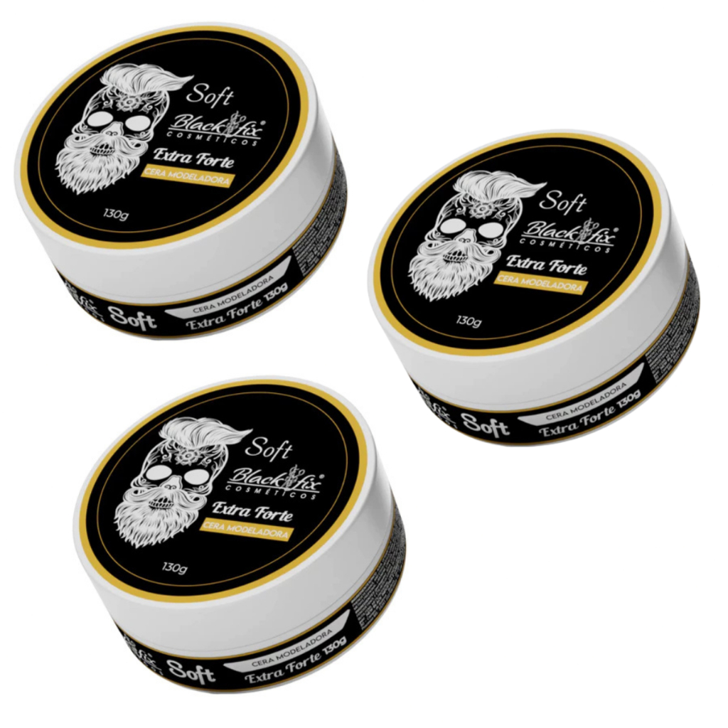 KIT 3 Cera Pomada Modeladora Soft Efeito Extra Forte 130g para Cabelo - Black Fix