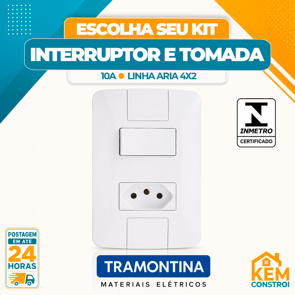 Kit Interruptor Simples + Tomada 10A 4x2 Linha Aria Tramontina