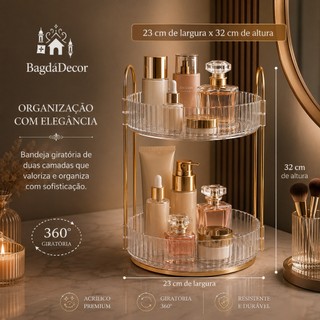 ✨ Organizador Giratório 360° Dois Andares | Cosméticos, Perfumes e Acessórios Premium 🔝