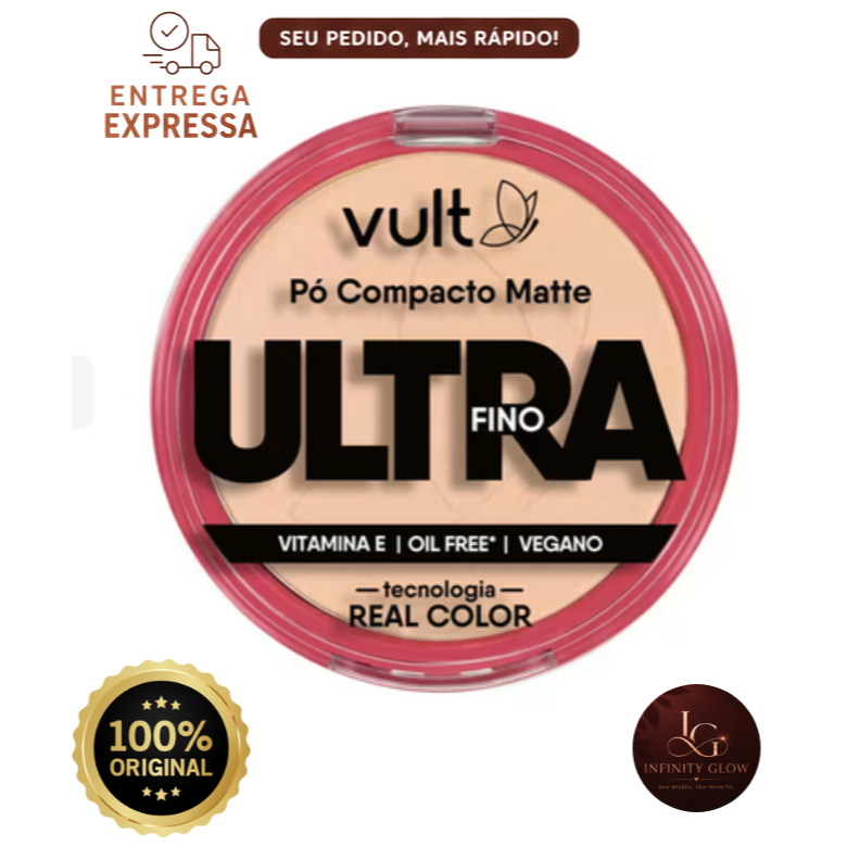 Pó Compacto Matte Vult 9g com Efeito Matte e Cobertura Uniforme